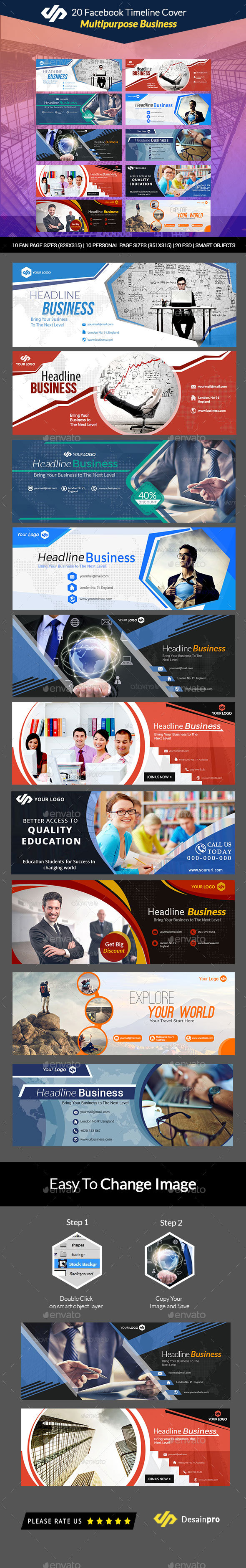 20 Multipurpose Facebook Covers V1 - AR - Facebook Timeline Covers Social Media