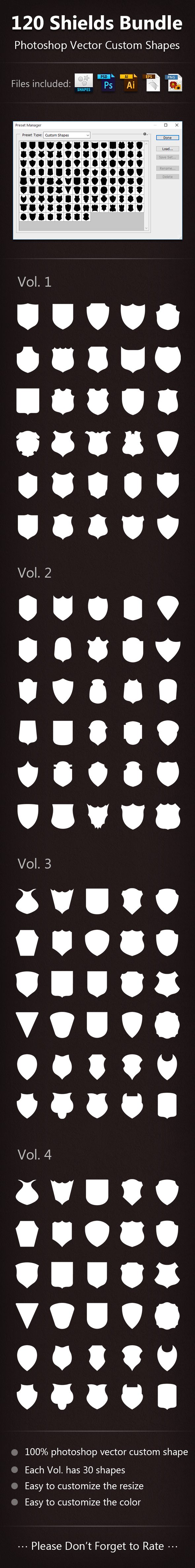 120 Shields Bundle Photoshop Vector Custom Shapes - Add-ons