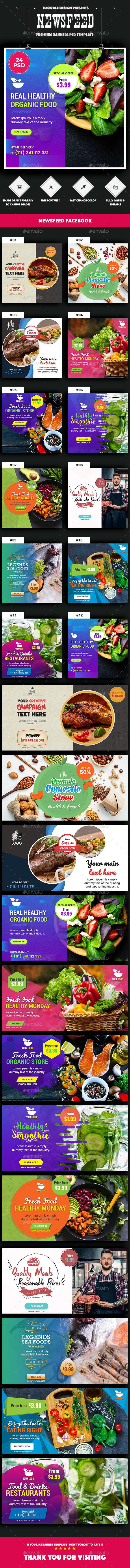 NewsFeed Food & Restaurant, Organic Comestic, Drinks Juice Banner Ad - 24PSD - Banners & Ads Web Elements