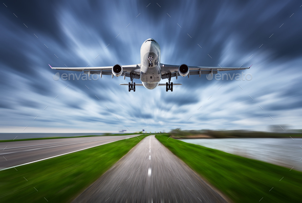 Airplane and road with motion blur effect