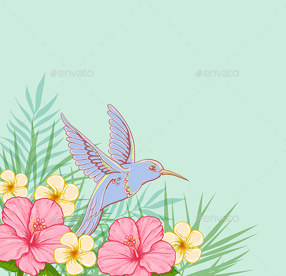 Pink Flowers and Flying Bird - Animals Characters