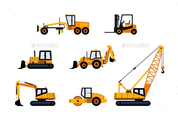 Construction Vehicles - Modern Vector Icon Set - Industries Business