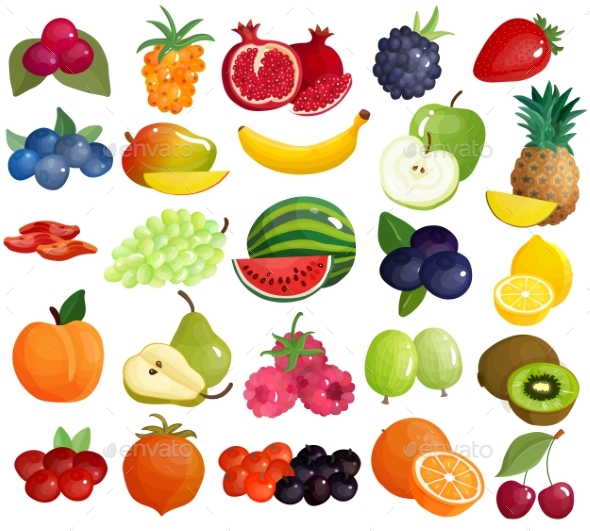 Fruits Berries Colorful Icons Collection