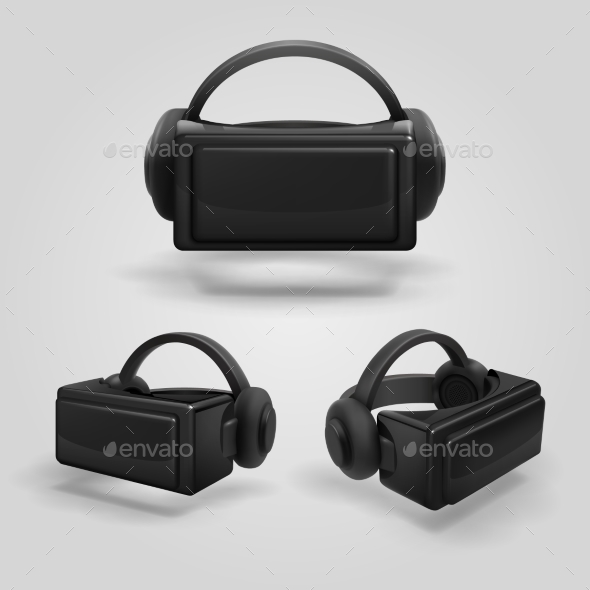 Headset and Stereoscopic Virtual Reality Goggles - Objects Vectors