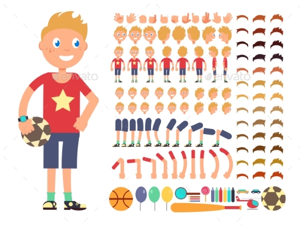 Cartoon Boy Character. Vector Creation Constructor - People Characters