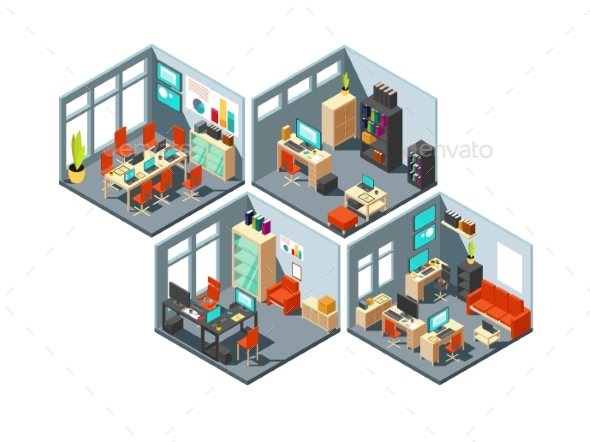Isometric Business Offices - Objects Vectors