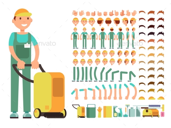 Professional Man Cleaner in Cleaning Service - People Characters