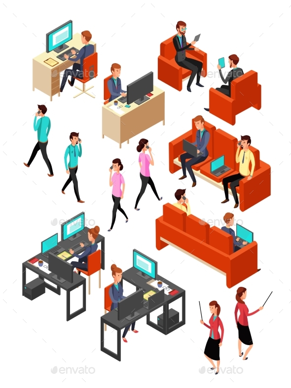 Isometric Business Office People Networking - People Characters