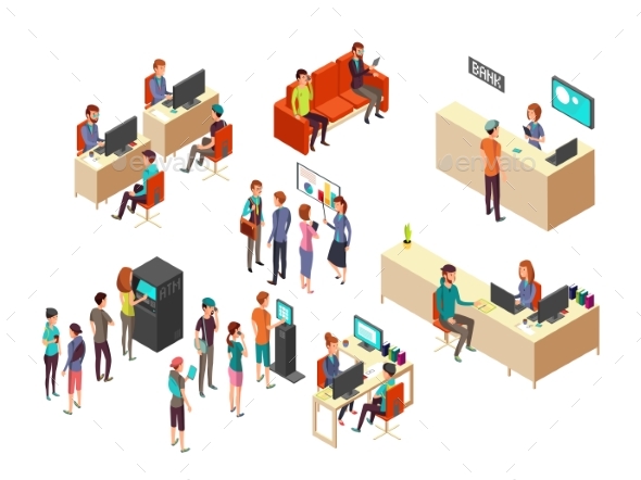 Isometric Bank Clients and Employees for 3d - People Characters