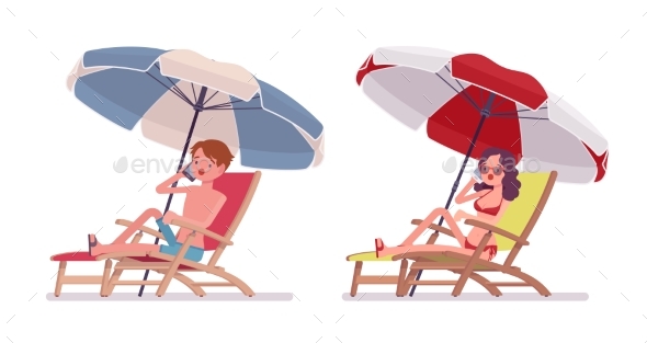 Man and Woman in a Beachwear Sunbathing - People Characters