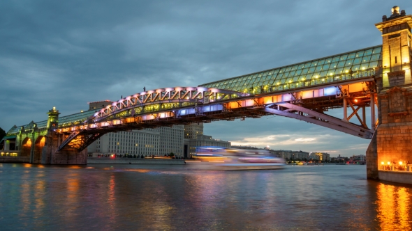 Evening View of the Pushkin Bridge at Moskva River.