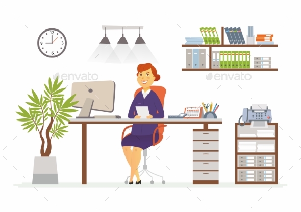 Office Woman - Modern Vector Flat Design - People Characters