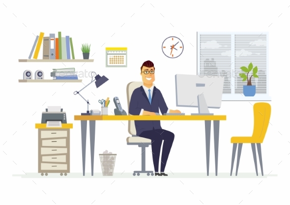 Office Man - Modern Vector Flat Illustration - People Characters