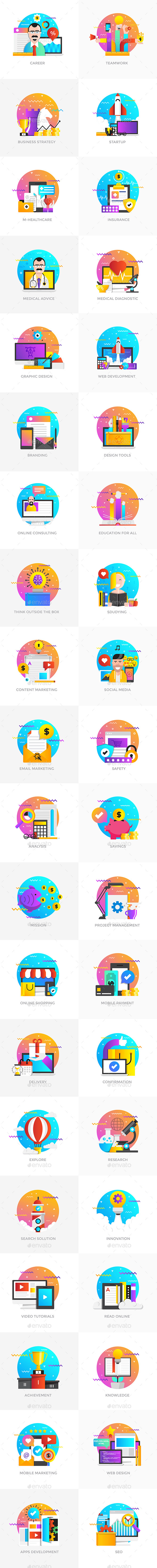Set of Modern Flat Multi Color Conceptual Icons - Conceptual Vectors