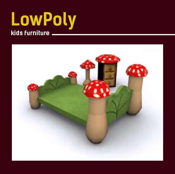 3D lowpoly mushroom Kids room furniture - 3DOcean Item for Sale