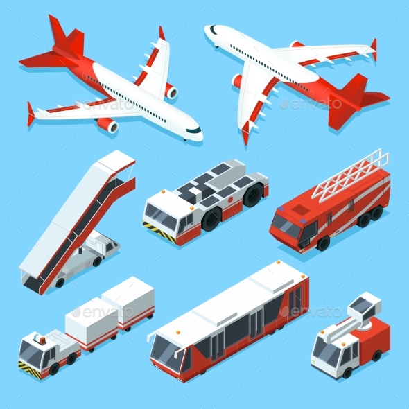 Airplanes Set and Other Support Machines - Objects Vectors