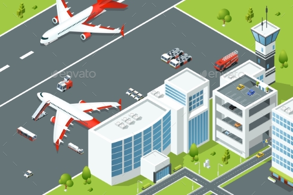 Airport, Controls Buildings of Aircraft. Plane - Miscellaneous Vectors