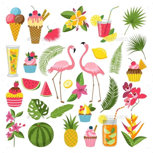 Summer Time Labels Set for Tropical Party - Organic Objects Objects