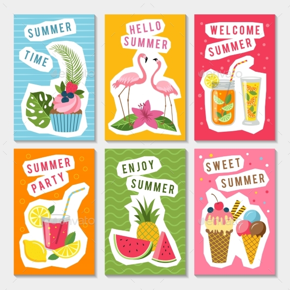 Vector Summer Party Labels Set with Different - Objects Vectors