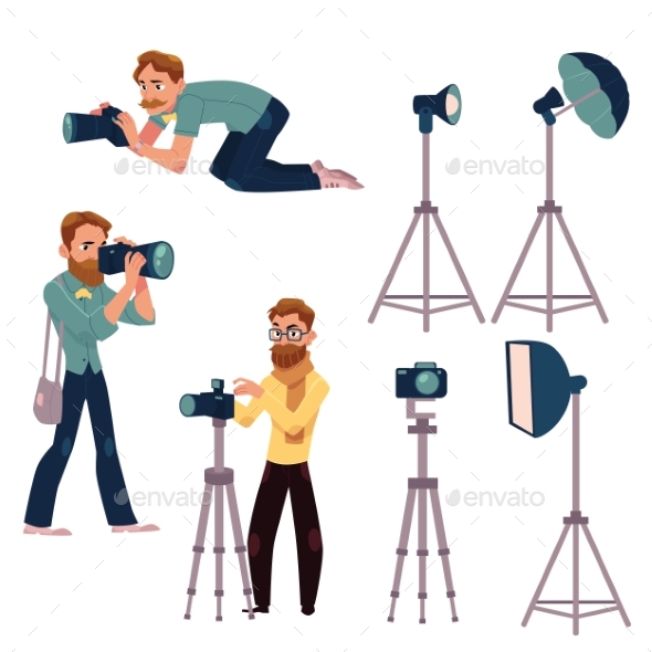 Set of Cartoon Photographers at Work - People Characters