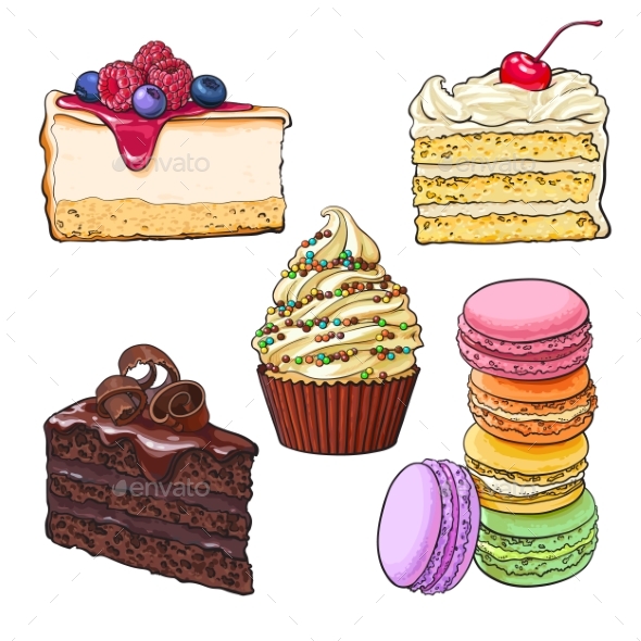 Set of Desserts - Cupcake, Chocolate and Vanilla - Food Objects