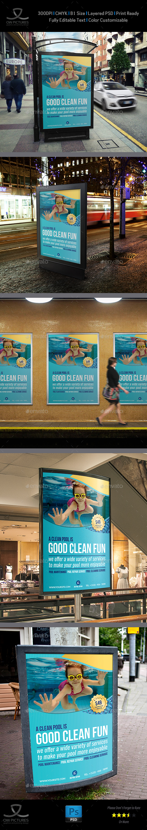 Swimming Pool Cleaning Service Poster Template - Signage Print Templates