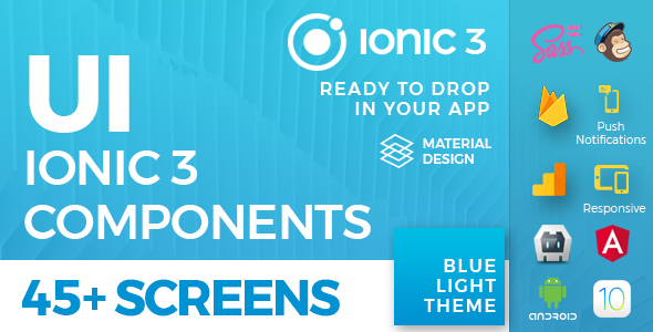 Ionic 3 UI Theme/Template App - Material Design - Blue Light