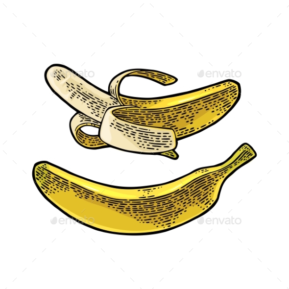 Whole and Half Peeled Banana - Food Objects