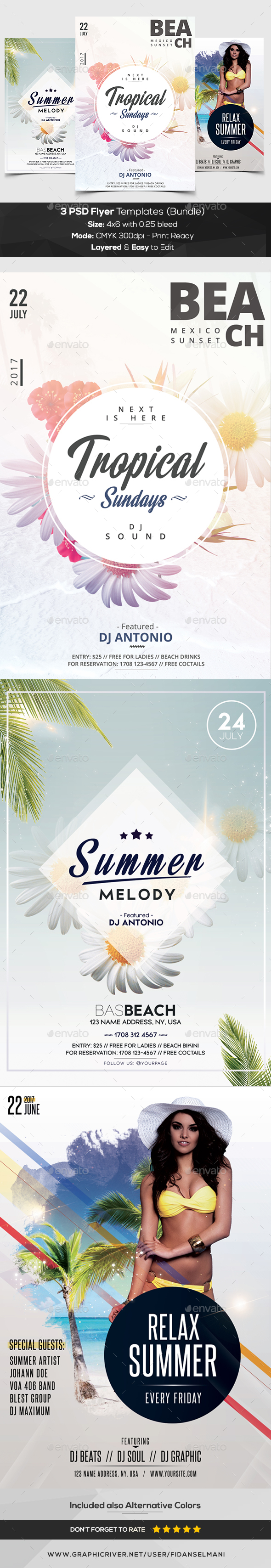 Bundle - 3 PSD Tropical Flyers - Flyers Print Templates