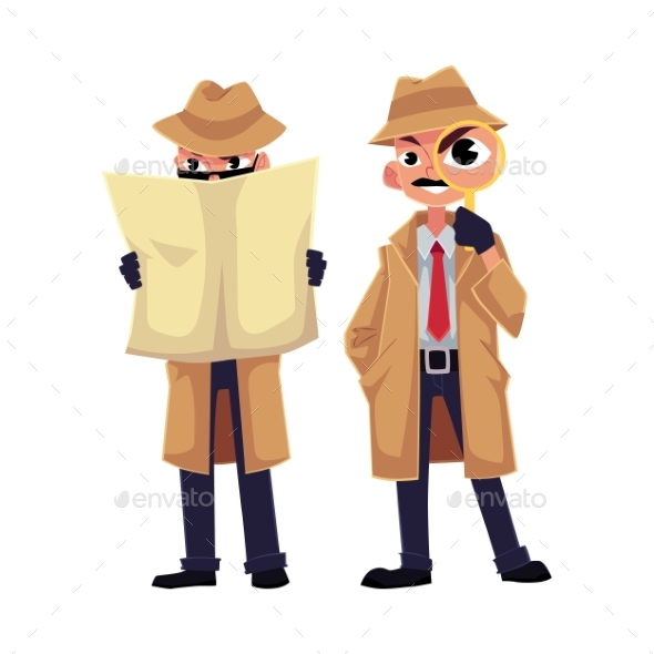 Detective Character Looking Through Magnifying - People Characters