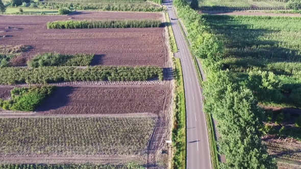 Aerial View. Cars Driving on Country Road