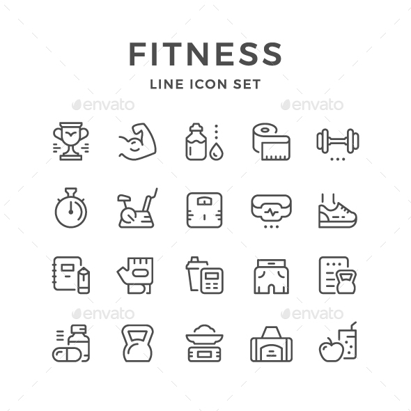 Set Line Icons of Fitness - Man-made objects Objects