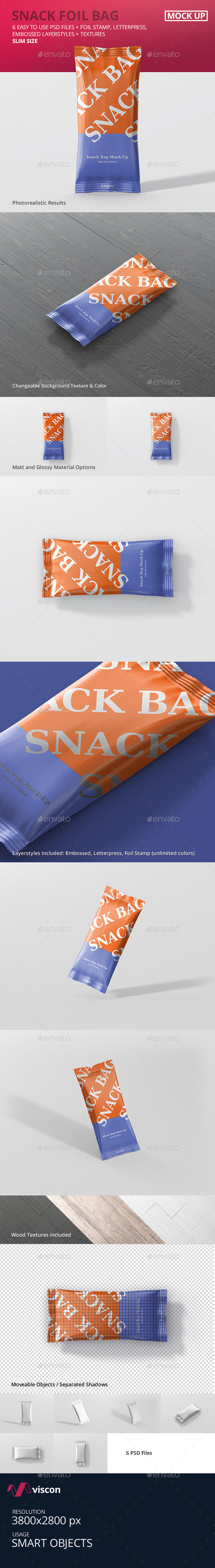 Snack Foil Bag Mockup - Slim Size - Food and Drink Packaging
