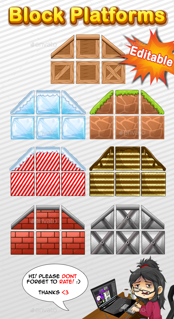 7 Styles - Block Platforms - Tilesets Game Assets