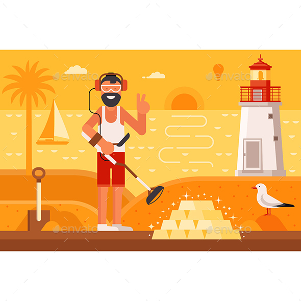 Beach Treasure Hunter Finding Gold - Sports/Activity Conceptual