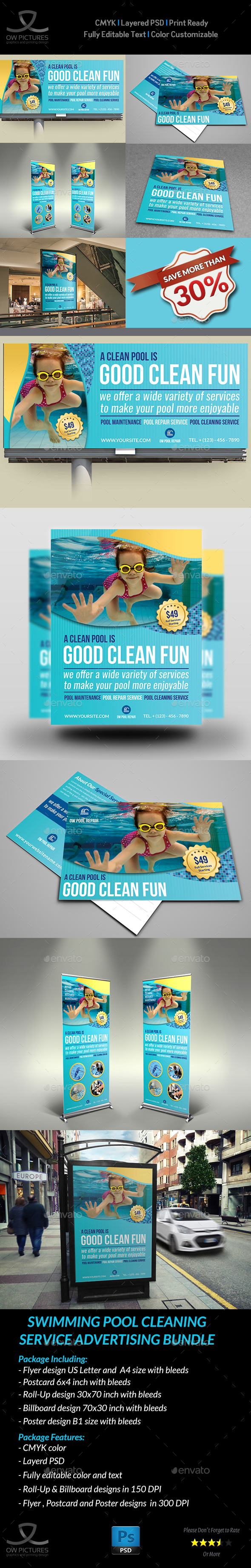 Swimming Pool Cleaning Service Advertising Bundle - Signage Print Templates