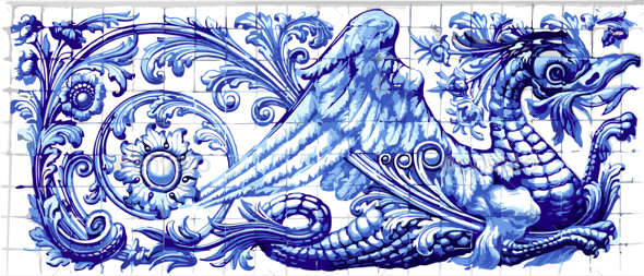 Blue Dragon Azulejo Ceramic Tile Magnet Souvenir Realistic Vector - Vectors