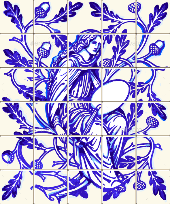 Blue Oak Fairy Azulejo Ceramic Tile Magnet Souvenir Vector - Vectors