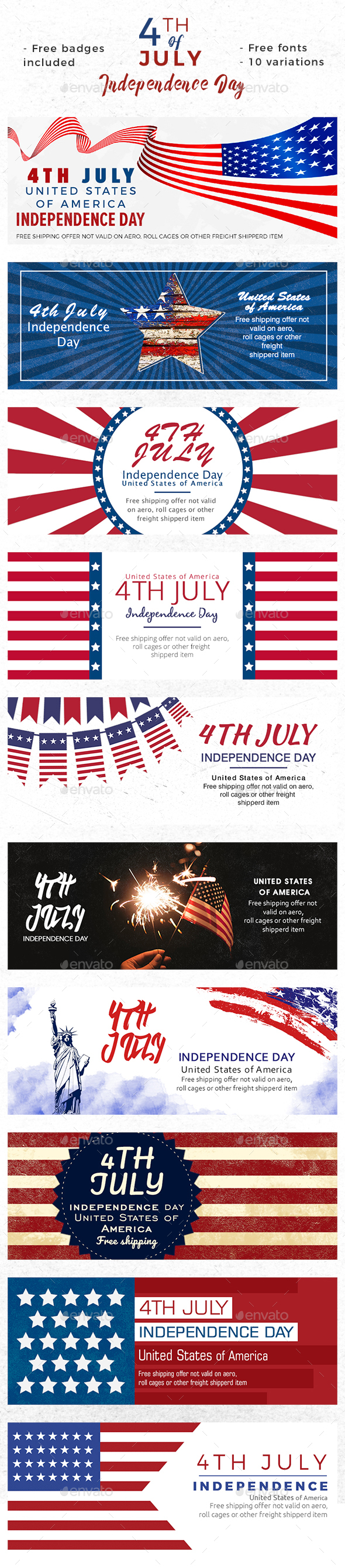 July 4th - Independence Day Banners - Banners & Ads Web Elements