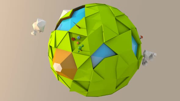 Seamless loop of a 3D low poly fantasy Earth planet alt