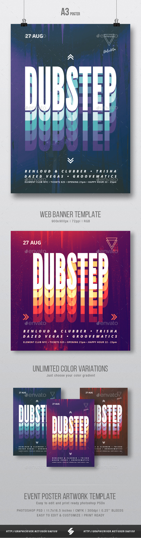 Dubstep Party Flyer / Poster Artwork Template A3 - Clubs & Parties Events