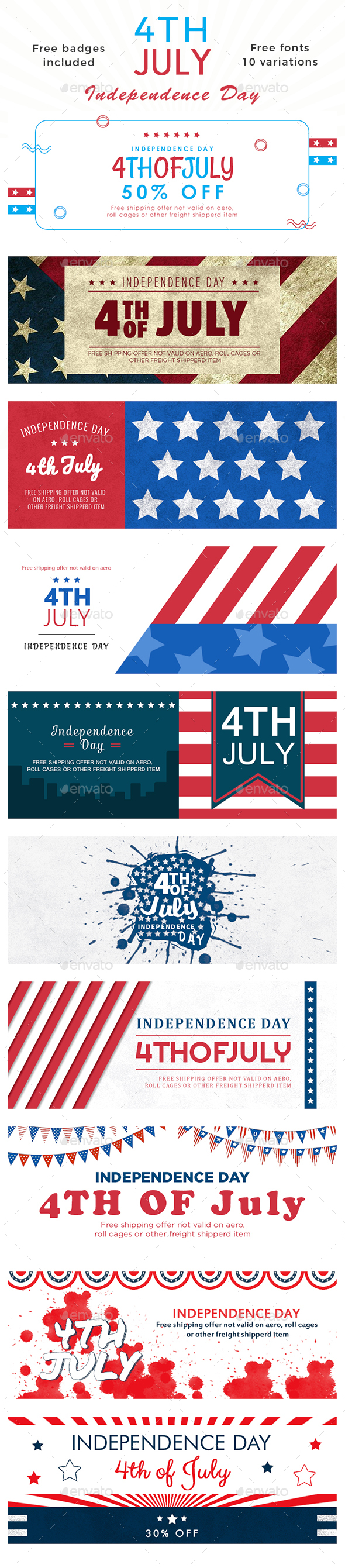 July 4th - Independence Day Banners - Banners & Ads Web Elements