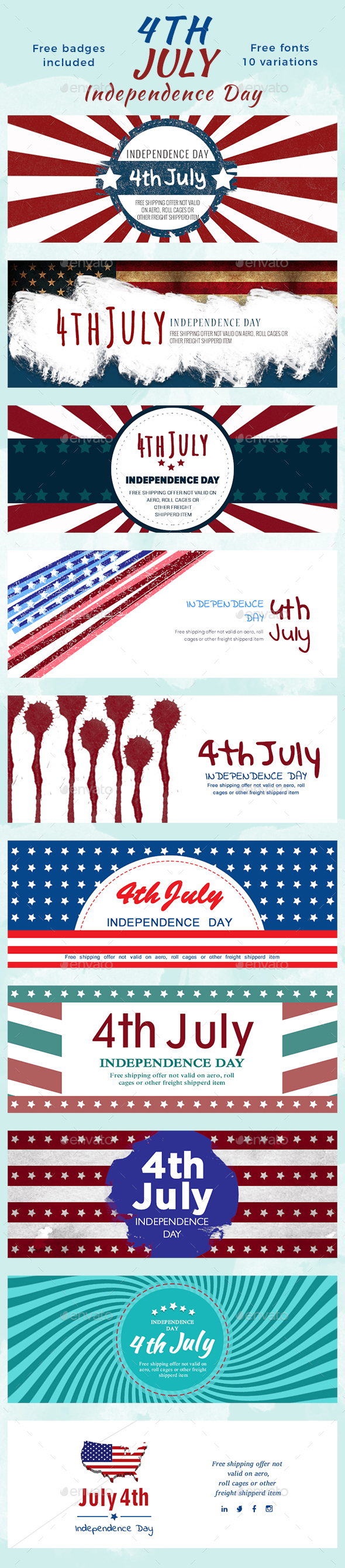 July 4th - Independence Day Banners - Banners & Ads Web Elements