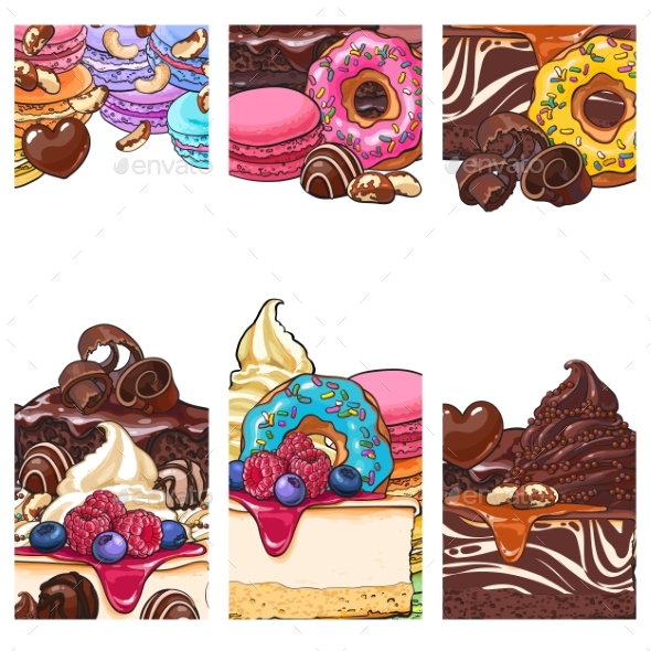 Banner Postcard Templates with Sweets - Food Objects