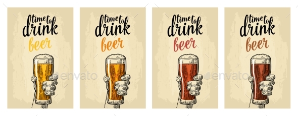 Male Hand Holding a Glass with Four Types of Beer - Food Objects