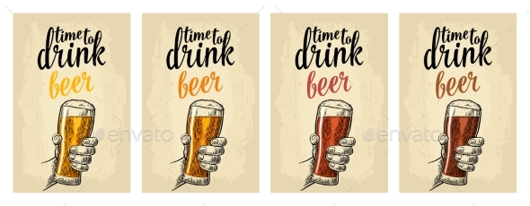 Male Hand Holding a Glass with Four Types of Beer - Food Objects