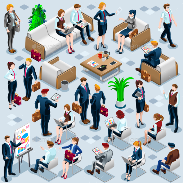 Isometric People Business Staff 3D Icon Set Vector Illustration - Concepts Business