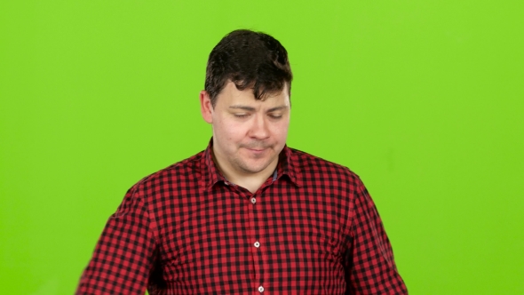 Sleeps a Man, Yawns, He Is Sleepy and Wants To Go To Bed. Green Screen. alt