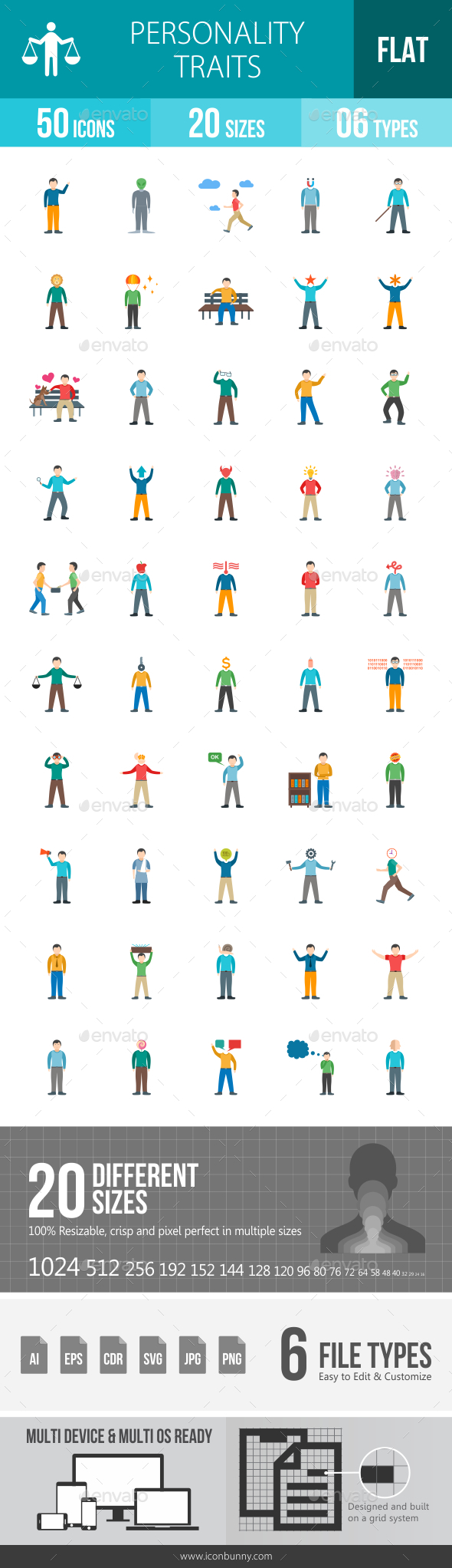 Personality Traits Flat Multicolor Icons - Icons