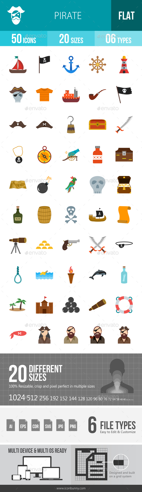 Pirate Flat Multicolor Icons - Icons